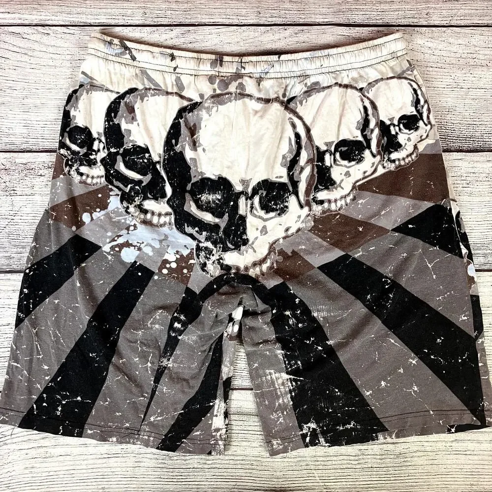 Vintage Y2k MMA Elite All Over Print Skull Graphic Shorts
